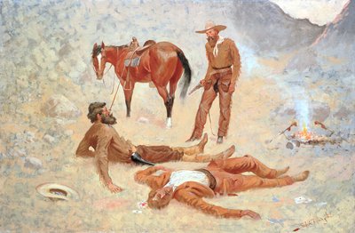 Han lå der han hadde blitt rykket, fortsatt som en tømmerstokk av Frederic Remington