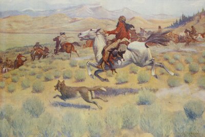 Hunting on the Prairie, fra Colliers Weekly, pub.1904 av Frederic Remington
