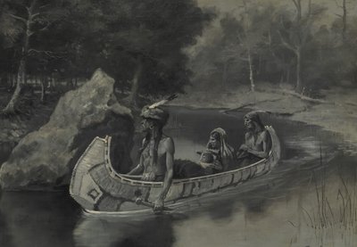 Pitched It Sheer inn i elven. . . Hvor det fortsatt er sett om sommeren, 1889. av Frederic Remington