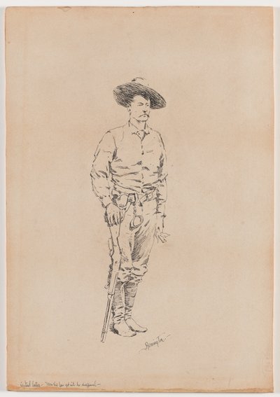 Skisse av en Texas Ranger for "How the Law Kom inn i Chaparral" av Frederic Remington