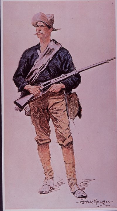 Spansk-amerikansk krig 1898, amerikansk infanterist bevæpnet med Krag-Jorgensen magasinrifle av Frederic Remington