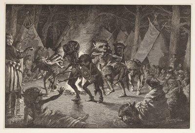 The Buffalo Dance, fra Harpers Weekly, pub 1887 av Frederic Remington