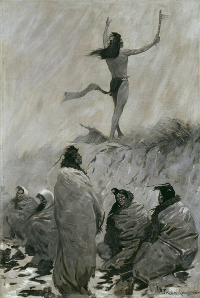 Ildspiseren løftet armene til tordenfuglen, ca. 1900 av Frederic Remington