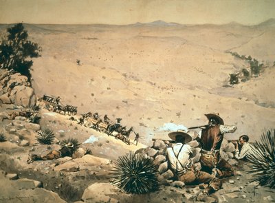 'The Hold Up', ca. 1900 (olje på lerret) av Frederic Remington