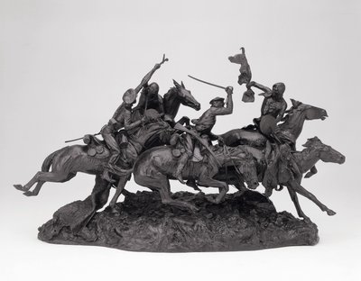 The Old Dragons of 1850, modellert 1905, støpt 1905-09 (bronse med svart patina) av Frederic Remington