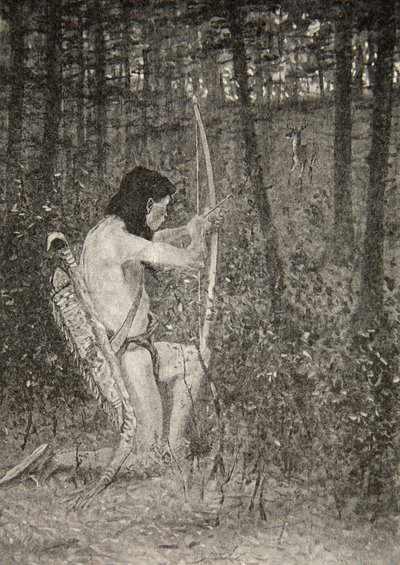 Så, etter et kneopprør, siktet Hiawatha en pil, fra The Song of Hiawatha av Henry Wadsworth Longfellow (1807-82), pub. av George G. Harrap und Company Ltd., 1911 av Frederic Remington