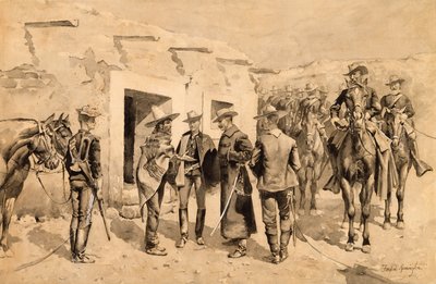 U.S. Cavalry Hunting Garza Men on the Rio Grande, ca. 1892 (wc på papir) av Frederic Remington