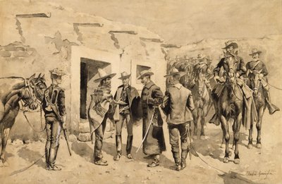 USAs kavaleri jakter på Garzas menn ved Rio Grande av Frederic Remington