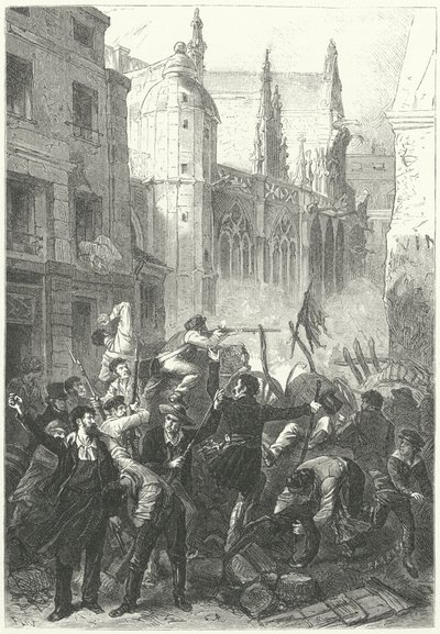 June Days Uprising, Revolution of 1848, Paris (gravering) av Frederic Theodore (after) Lix