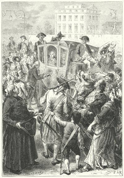 Louis XVI brakt til Paris etter at mobben angrep Versailles-palasset av Frederic Theodore (after) Lix