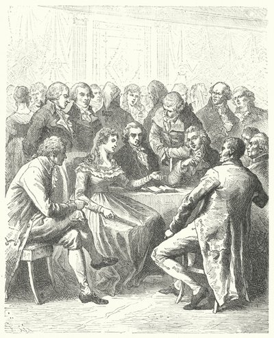 Madame Roland og Girondins, den franske revolusjonen (gravering) av Frederic Theodore (after) Lix