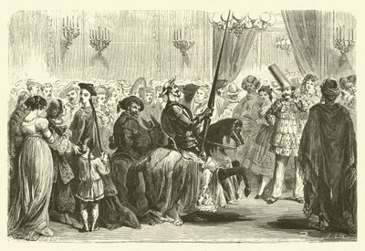 Maskeball av Grande Monde: inngangen til Don Quixote (gravering) av Frederic Theodore (after) Lix