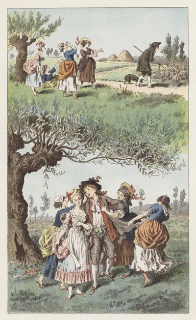 Vi var tre jenter (farge litho) av Frederic Theodore (after) Lix