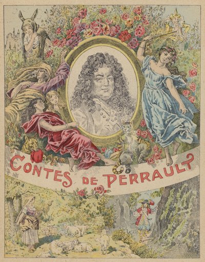 Tittelsideillustrasjon for Les Contes de Perrault (farge litho) av Frederic Theodore (after) Lix