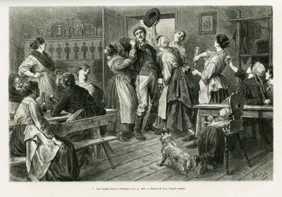 En hirtztag, et slags karneval hvor alt er tillatt for kvinner, i Sundgau. Gravering av Lix for å illustrere historien A trevers l