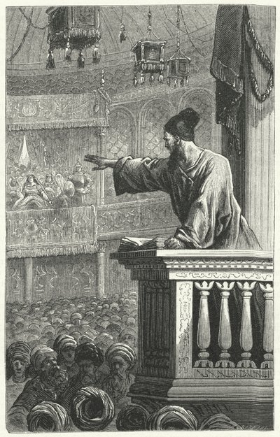 En imam som leser fra Koranen (gravering) av Frederic Theodore Lix