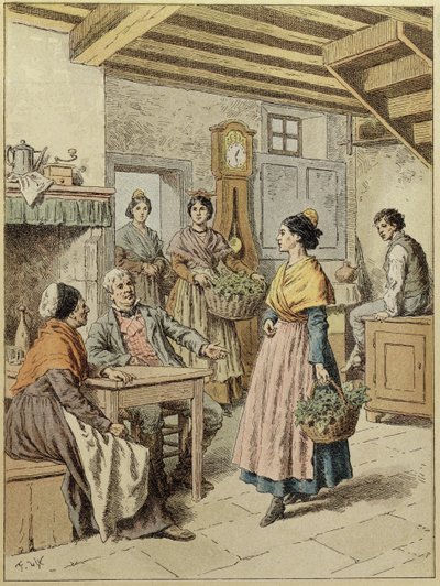 Interiør i et våningshus i Provence, 1901 (fargegravering) av Frederic Theodore Lix