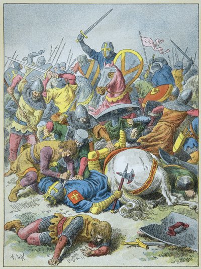 Kong Philip Auguste i slaget ved Bouvines i 1214 (gravering) av Frederic Theodore Lix