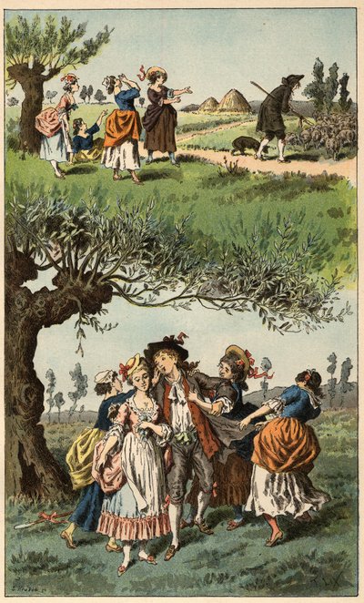 Popular song: “We were three girls””. Illustration by Frederic Theodore Lix (1830-1897) in “” Chansons et rounds enfantines des provinces de la France”” av Frederic Theodore Lix
