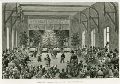 Juletreet på Dietsch-etablissementet. Gravering av Lix, for å illustrere historien A Through Alsace and Lorraine, i 1887, av Charles Grad, tysk stedfortreder, i tour du monde 1888, regissert av Edouard Charton (1807-1890), Hachette, Paris. av Frederic Theodore Lix
