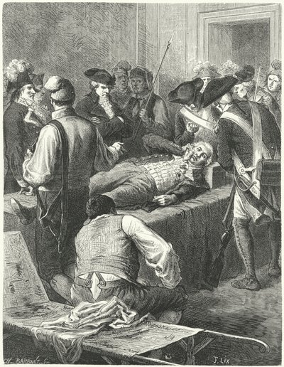 Den sårede Maximilien Robespierre ved komiteen for offentlig sikkerhet i påvente av henrettelse, 1794 av Frederic Theodore Lix