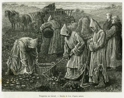 Trappister på jobb. Gravering av Lix for å illustrere historien A travers l