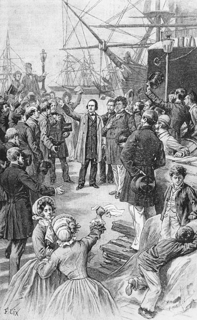 Victor Hugo (1802-85) tar farvel med sine venner og støttespillere i Antwerpen 1. august 1852, ca. 1885 av Frederic Theodore Lix