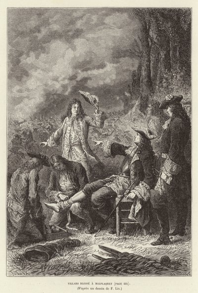 Villars velsigner en malplaquet. Claude Louis Hector de Villars, marskalk av Frankrike, såret i slaget ved Malplaquet, den spanske arvefølgekrigen av Frederic Theodore Lix