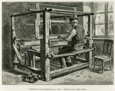 Vever av Liepvredalen. Gravering av Lix, for å illustrere historien A Through Alsace and Lorraine, i 1887, av Charles Grad, tysk stedfortreder, i tour du monde 1888, regissert av Edouard Charton (1807-1890), Hachette, Paris. av Frederic Theodore Lix