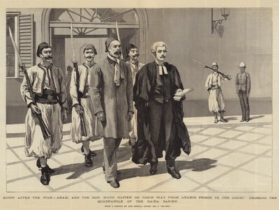 Egypt etter krigen, Arabi og den ærede Mark Napier på vei fra Arabis fengsel til domstolen, og krysset firkanten til Daira Sanieh av Frederic Villiers