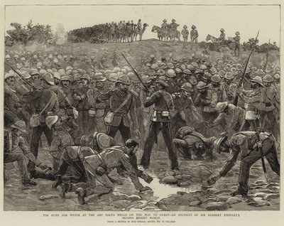Rush for Water ved Abu Halfa-brønnene på vei til Gubat, en hendelse av Sir Herbert Stewarts andre ørkenmarsj av Frederic Villiers