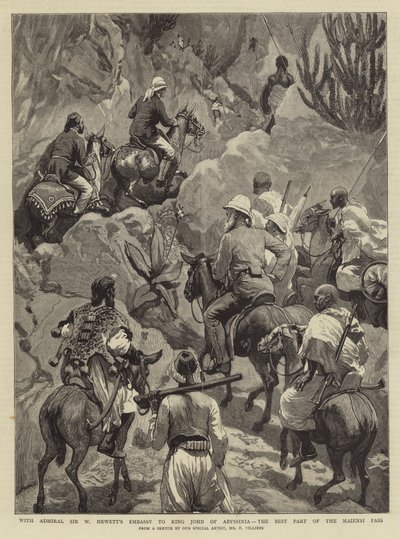 Med admiral Sir W Hewetts ambassade til kong John av Abyssinia, den beste delen av Maiensi-passet av Frederic Villiers
