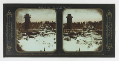 Winter Niagara Falls, Terrapin Tower fra Goat Island av Frederic and William Langenheim