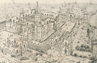 Louvre i Paris på tidspunktet for Charles V, Wise (1300-tallet), tegning av Frederic de Clarac (1777-1847), Frankrike av Frederic de Clarac