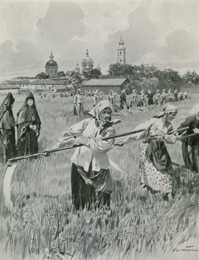 Et kloster i Novgorod: Nonner som lager høy av Frederic de Haenen