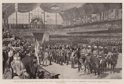 Gud bevare kongen, sluttscenen i den store konkurransen, innvielsen av det australske samveldet, ved Royal Military Tournament av Frederic de Haenen