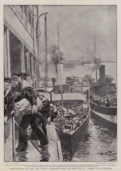 Forsterkninger for Cape Station, Bluejackets går om bord på SS Briton i Southampton av Frederic de Haenen