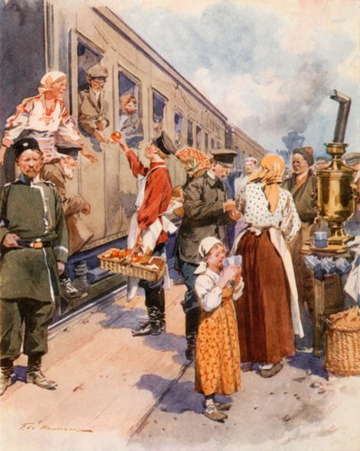 Te-selgere på en Country Railway Station av Frederic de Haenen
