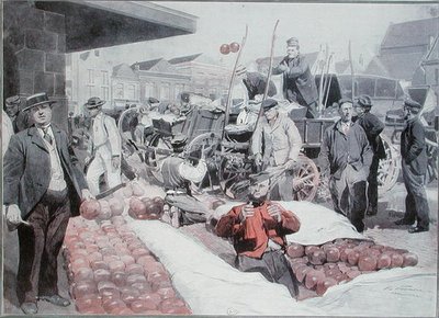 Ostemarkedet i Alkmaar, ca. 1910 (farge litho) av Frederic de Haenen