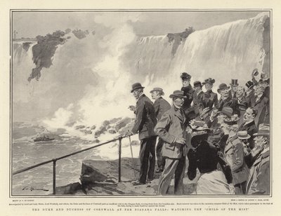 Hertugen og hertuginnen av Cornwall ved Niagara Falls, ser på tåkens barn av Frederic de Haenen
