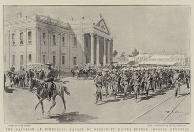 The Garrison of Kimberley, Parade of Kimberley Rifles før oberst Kekewich av Frederic de Haenen