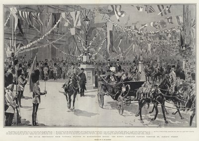Den kongelige prosesjonen fra Victoria Station til Marlborough House, King's Carriage passerer gjennom St James's Street av Frederic de Haenen