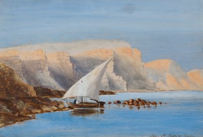 Seilbåt utenfor Nord-Afrika, ca. 1846-1907 (olje om bord) av Frederica Countess of Scarborough Drummond