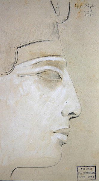 Studie av et relieff av en profil av Seti I i Temple of Seti I, Abydos av Frederick Arthur Bridgman