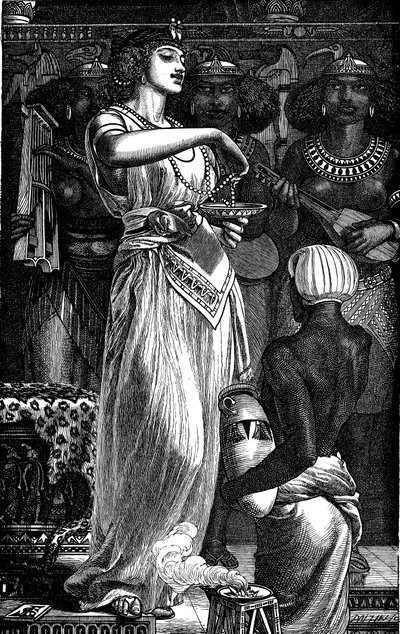Cleopatra VII 69-30 f.Kr., dronning av Egypt, oppløste perler i vin, 1866 av Frederick Augustus Sandys