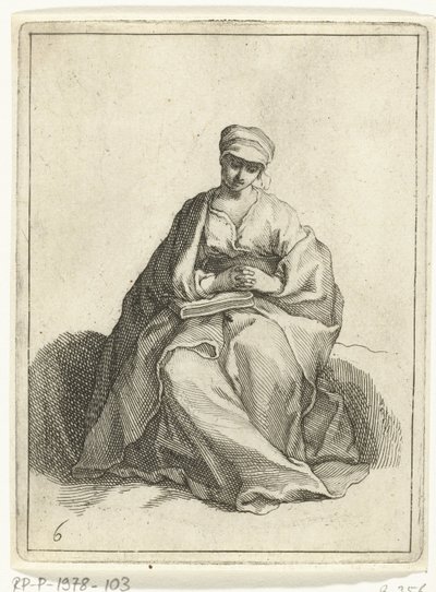 Sittende, bedende kvinne 15 små figurer (serietittel) av Frederick Bloemaert