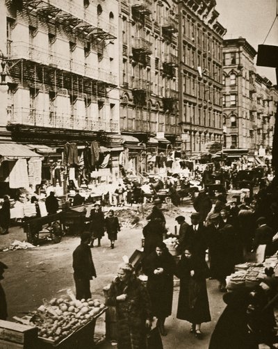 Gatemarked på Orchard Street, Lower East Side, New York, USA, tidlig på 1930-tallet av Frederick Bradley