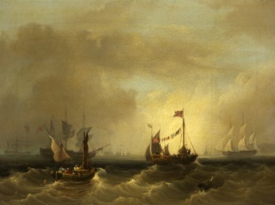 Havlandskap med båter (olje på lerret) av Frederick Calvert