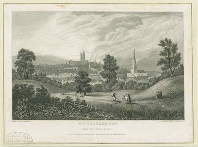 Wolverhampton - Fjernsyn fra Penn Road: stålgravering, nd [c 1830] (trykk) av Frederick Calvert