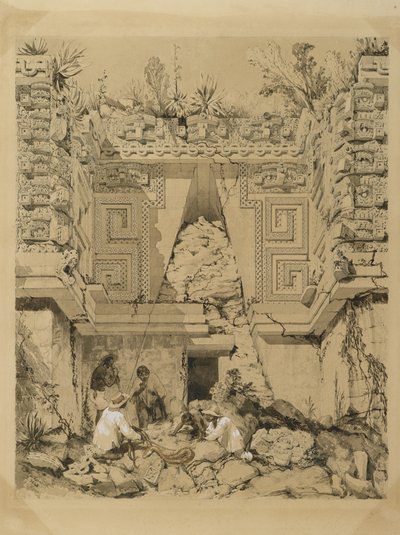 Archway, Casa del Gobernador, Uxmel, Yucatan, 1843 (sepia blekk og vask på vevd papir) av Frederick Catherwood
